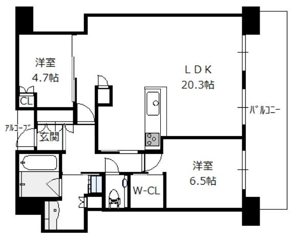 ザ・パークハウス中之島タワー 28階 2LDKの間取り図
