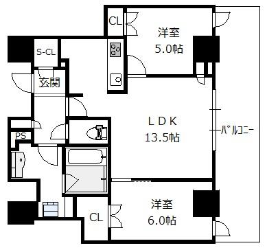 アデニウムタワー梅田イーストスクエア 11階 2LDKの間取り図