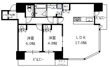ザ・ファインタワー梅田豊崎 11階 2LDKの間取り図