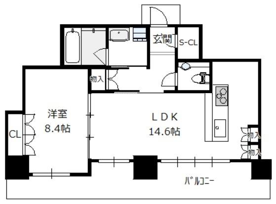 ザ・ファインタワー梅田豊崎 6階 1LDKの間取り図