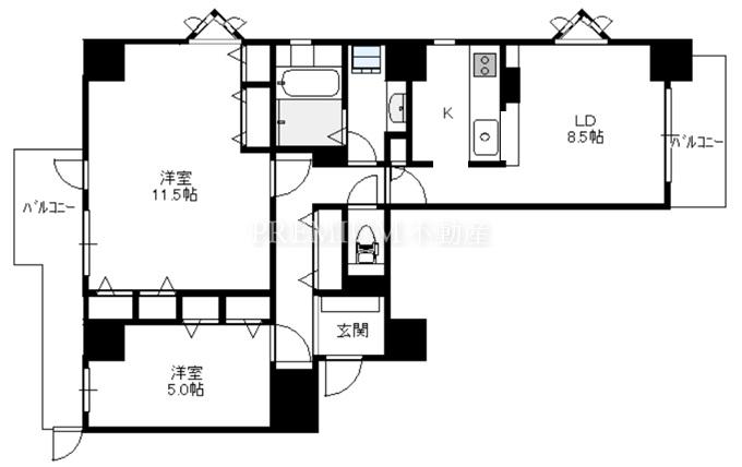 桜宮リバーシティ・ウエスト13-1号棟 8階 2LDKの間取り図