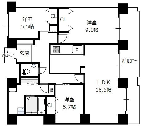 桜宮リバーシティ・ウォータータワープラザ 20階 3LDKの間取り図