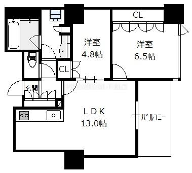 シエリアタワーなんば 28階 2LDKの間取り図