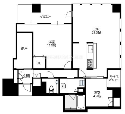 ジオタワー天六 42階 2LDKの間取り図