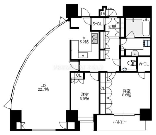 シティタワー大阪 44階 2LDKの間取り図