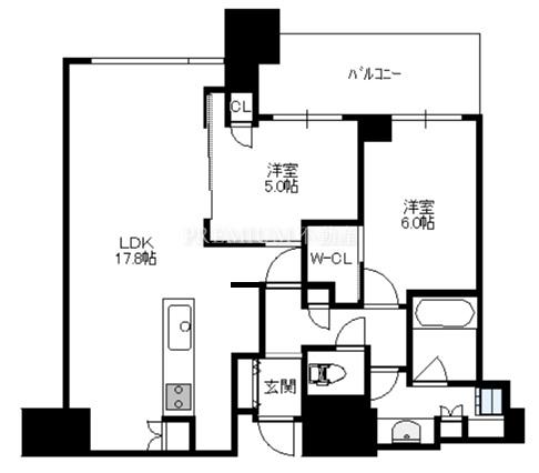 シティタワー大阪本町 40階 2LDKの間取り図