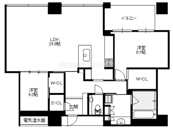 シティタワー西梅田 44階 2LDKの間取り図