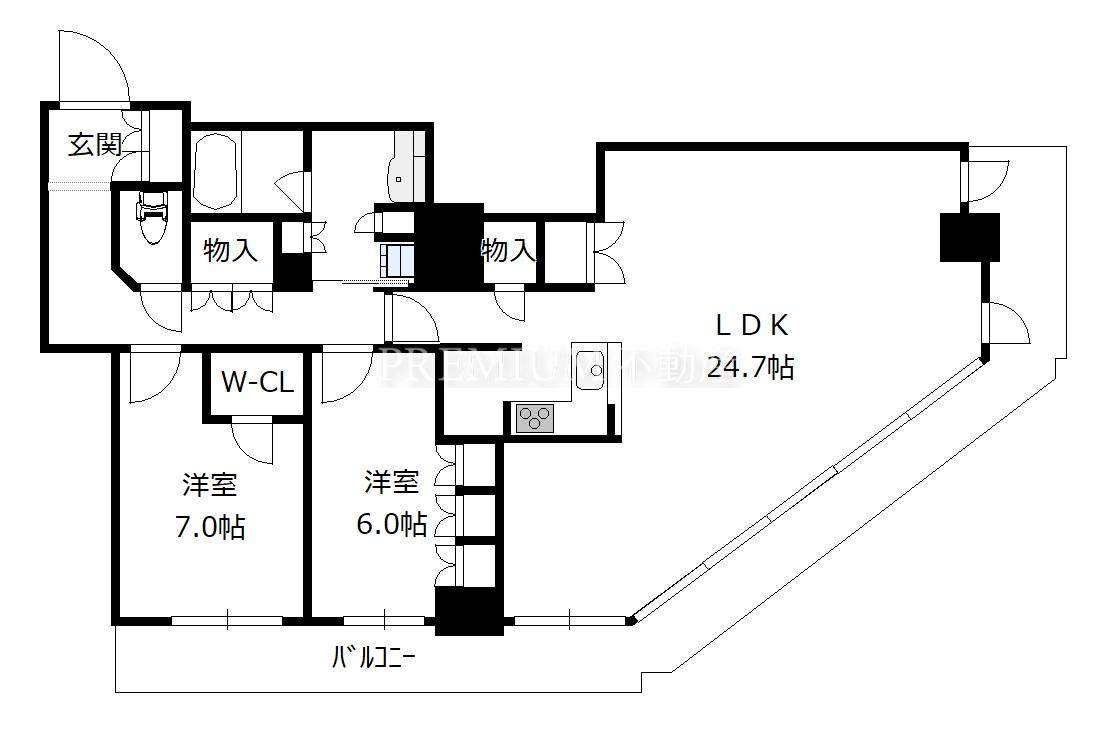 阿波座ライズタワーズ フラッグ46 28階 2LDKの間取り図